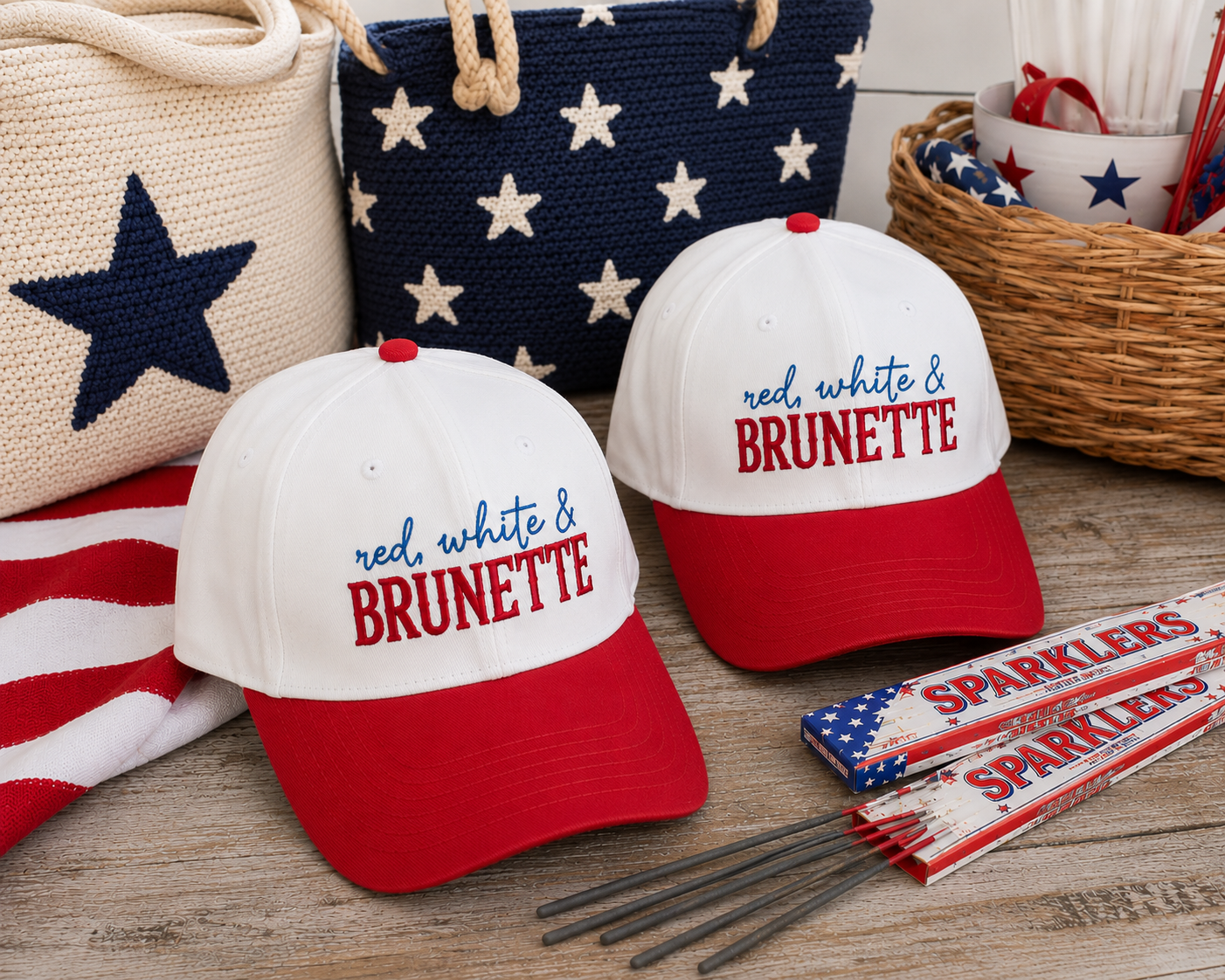 Red White & Brunette Embroidered Hat